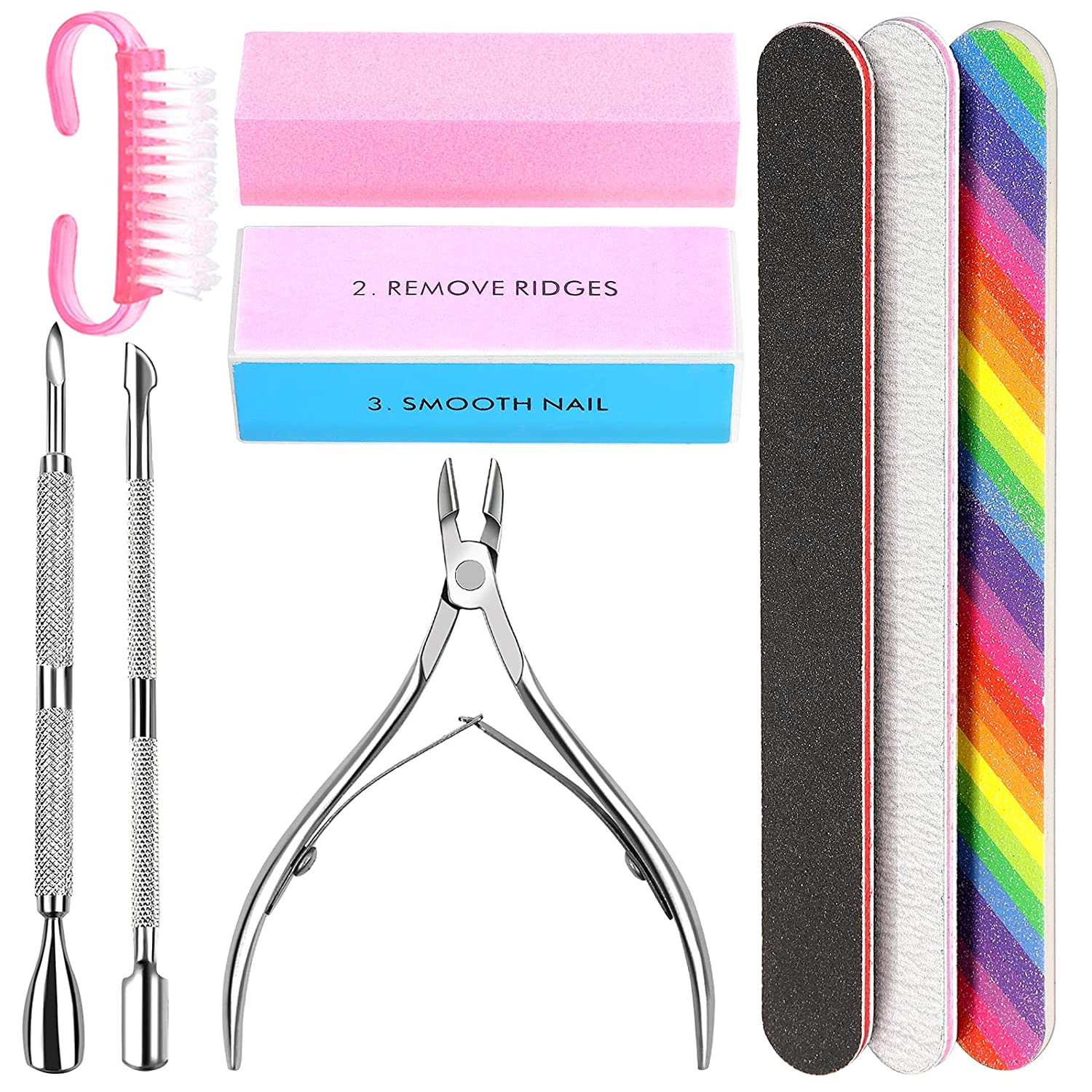 230816071418391_1 Nail File and Buffer- 3pcs Double Sided Nail File, Rectangular Nail Buffer, Buffer Block Sponge Polished, Nail Brush, Come with Cuticle Nipper and Pusher, Perfect Manicure Tool Kit for Shiny Nail - Image 1